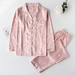 NWOT Faux Satin/Silk Heart Button Up Pyjama Set